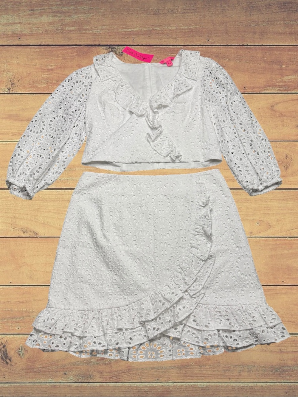 Lilly Pulitzer Roca Premium Resort White Eyelet 2-Piece Skirt Set Size 16 NWT - Picture 4 of 14